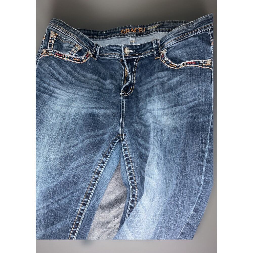 Grace In LA Embroidered Denim Jeans SZ 19 - Picture 4 of 5